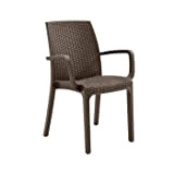 EN-224542 Set 4 pz Poltrona sedia sedie Tortora con braccioli per interno o esterno in dura resina simil rattan vimini,ideale ...