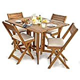 Estosa - Set tavolo + sedie in legno di acacia, set pieghevole e portatile, facile da chiudere per il trasporto ...