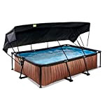 EXIT piscina rettangolare 300x200x65cm con parasole e filtro a cartuccia - marrone