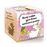 Feel Green Grow Your Own - Cubo in Legno con Incisione Laser Keep Calm, You Have Unicorn Power, Idea Regalo ...