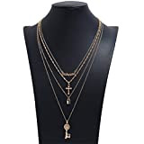 FFEIFEI Multilayer Key Lock Cross Pendant Necklace Clavicle Chain Female Party Jewelry Luxury Temperament for Women Girls (2 PCS)