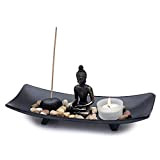 Flanacom Giardino Zen con Buddha - Giardino Giapponese in Miniatura - Portaincenso Feng Shui - Set Esoterico con 3 Bastoni ...