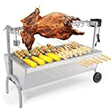 FMOPQ 44.5" Spit Rotisserie Hog Roasting Machine Lamb Pig Goat Charcoal Barbeque Grill with Wind Shield Motor Automatic Roast Machine ...