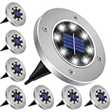 FUNWS- Lampada solare per giardino,Luci per sentieri，8 LED da Incasso a Terra per Esterni, IP65 Impermeabili per prato, marciapiedi, patio, ...