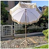 Garden Sun Umbrella, with Tilt Function Round Parasols Tassel Parasols Umbrellas, Windproof And Rainproof for Outdoor, Compact Sun Shade, White