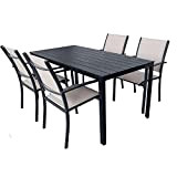 GARDENIA Set Tavolo e 4 Sedie Poltrone da Giardino in Metallo e Textilene con Piano in Resina Effetto Legno Antracite