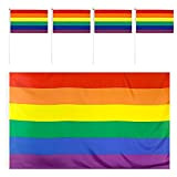 Gay Pride Rainbow Flag, LGBT Rainbow Peace Flag con 4 Pack Rainbow Stick Flags per Gay Pride Day, LGBT Festival ...