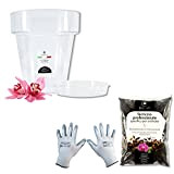 GebEarth - Kit per Rinvasare le Orchidee: Vaso per Orchidee Trasparente, 4 fori di drenaggio e Sottovaso + Terriccio Specifico ...