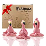 Goodeco Set di 3 statuette da giardino con fenicotteri per yoga, in miniatura, con fenicotteri rosa, per esterni, per giardino ...