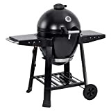 Grillchef Kamado - Barbecue a carbonella con 2 tavolini laterali in effetto martellato nero, verniciato a polvere, cromato, smaltato in ...