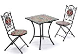Gruppo Maruccia - Set Tavolo e Sedie da Giardino con Mosaico di Ceramica - Tavolo Quadrato - Due Sedie Pieghevoli