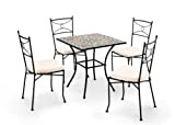 Gruppo Maruccia - Tavolo e Sedie da Giardino con Mosaico Artigianale - Dimensioni 70 x 70 Centimetri - Cuscini Inclusi