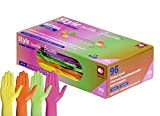Guanti monouso in nitrile Style tutti frutti, 96 guanti in una scatola dispenser, colori misti, rosa, arancione, giallo e verde, ...