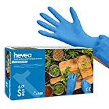 Hevea - Guanti monouso in nitrile. Senza polvere e lattice. 1 scatola da 100 guanti. Taglia: M (media) Colore: blu
