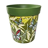 Hum Flowerpots, 25cm, Vari Modelli, Colori e Dimensioni, Vaso per Piante in Plastica per Interni ed Esterni, Farfalle Verdi