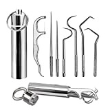 JBNB 7pcs Stainless Steel Toothpick Set, Reusable Metal Toothpick Cleaning Tool, Portable Stainless Steel Toothpicks Pocket Set, with Key Ringfor ...