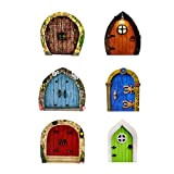 Jimtuze Fairy Garden Doors - Set di 6 porte in miniatura, in legno, porta nano, porta hobbit, multicolore, per alberi ...