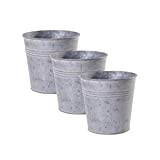 Jinfa Set da 3 vasi da esterno per piante in metallo zincato | Misura: M | Ø 14,5 cm x ...