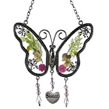 Kaka Store - Acchiappasole a forma di farfalla con ali con fiori pressati, con ciondolo a forma di cuore con ...
