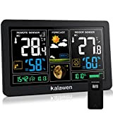 Kalawen Stazione Meteo Automatica Digitale Wireless Meteorologica con Ampio Schermo LCD Display Sveglia Tempo Data Temperatura Umidità Previsioni di Tempo ...