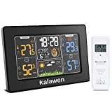 Kalawen Stazione Meteo Digitale Wireless Meteorologica con Ampio Schermo LCD Display Sveglia Tempo Data Temperatura umidità Previsioni di Tempo con ...