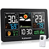 Kalawen Stazione Meteo Meterologica Digitale con Sensore Esterno Wireless Automatica con Schermo LCD Display Sveglia Orario Data Temperatura umidità Previsioni ...
