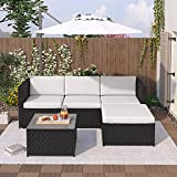 KecDuey Mobili da giardino in polyrattan, divano da giardino, divano angolare, divano con cuscino per seduta e schienale, tavolo lounge ...