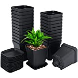 KINGLAKE 24 pezzi 7X8cm vasi plastica per piante , vasi da fiori per vivai con vassoi, vasi da fiori a ...