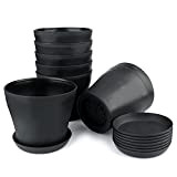 Kinglake, 8 vasi da fiori in plastica nera da 14 cm, per interni con pallet/vassoi, per ufficio e casa