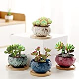 kiss me Set di 4 vasi per piante grasse, in ceramica, stile vintage, per interni ed esterni, con vassoio, set ...