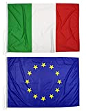 Kit 2 bandiere 150x100 cm (ITA/EU) in tessuto nautico da 115g/m², bandiere Italia e Europa 150x100 cm con cordino, doppia ...