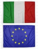 Kit 2 bandiere istituzionali 225x150 cm (ITA/EU) in tessuto nautico da 115g/m², bandiere italia e europa 225x150 con cordino, doppia ...