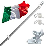 Kit Asta Bandiera di alluminio con Staffa Asta Bandiera in Acciaio Inossidabile, 180cm Set Pennone per Bandiera con Anello Rotanti ...