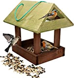 KOTARBAU® Mangiatoia in legno per uccelli con da appendere in legno naturale verde da appendere + fodera da 0,5 kg