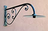 Lampada a braccio da parete in ferro battuto 1118, forgiato a mano, nero patinato argento, con piatto smaltato, portalampade E27