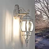 Lampada da parete esterna Brest a forma di lanterna con braccio bianco oro stile rustico retrò E27 IP44 ideale per ...