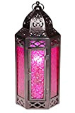 Lanterna orientale in metallo in vetro Liyana alto 30cm rosa | luce marocchina in vetro colorato per uso interno | ...