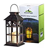 Lanterna solare con costruzione classica in metallo bronzo antico e vetro - Lanterna a sospensione solare da interno o esterno ...