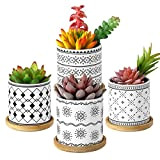 Lewondr Set di Mini Vasi per Piante Grasse, 4 Pezzi Vasi Cilindrici in Ceramica con Decorazioni di Motivi Geometrici in ...