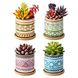 Lewondr Set di Mini Vasi per Piante Grasse, 4 Pezzi Vasi Cilindrici in Ceramica con Decorazioni di Motivi Geometrici Colorati ...