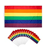 LIHAO Kit di 21 Bandierine Arcobaleno LGBT, 1 Bandiera Arcobaleno da 150×90 cm, con 20 Piccoli Striscioni Rainbow da 21×14 ...