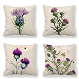 LucaSng - Set di 4 federe per cuscino con fiori di cardo viola per pittura a forma di fiore, motivo ...