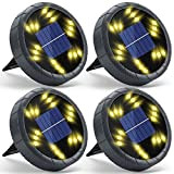 Luci Solari da Esterno Giardino 18 LED, Faretti Incasso da Terra 4pcs Decorative Lampade Luce Calda Potenti Energia Solare Wireless ...
