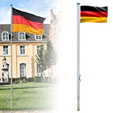 LZQ - Asta per bandiere in alluminio, 6,50 m, con bandiera della Germania, con fune e manicotto da pavimento, 5 ...
