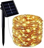 Mafiti - Catena di luci a energia solare a LED, 12 m, 120 LED, filo di rame, impermeabile, con 8 ...