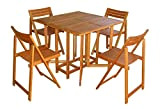 Milani Home s.r.l.s. INSULA - Set Tavolo da Giardino Pieghevole salvaspazio Completo di 4 sedie in Legno Massiccio di Acacia