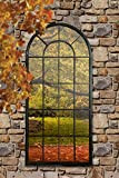 Milton Manor - Specchio da giardino con finestra ad arco, 147 x 65 cm, colore: Nero