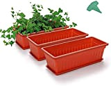 MMBOX - Confezione da 3 fioriere in plastica con fiori color terracotta, con 15 etichette per piante, per davanzale, patio, ...
