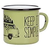 Mugsy - Tazza smaltata con scritta in inglese "Keep it simple” e disegno di camper, 330 ml, attrezzatura da campeggio, ...