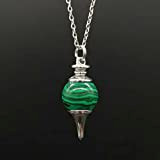 Natural Stone Crystal Balance  White Crystal Dowsing Pendulum Circular Cone Charm Pendant Necklace for Men Women-Malachite